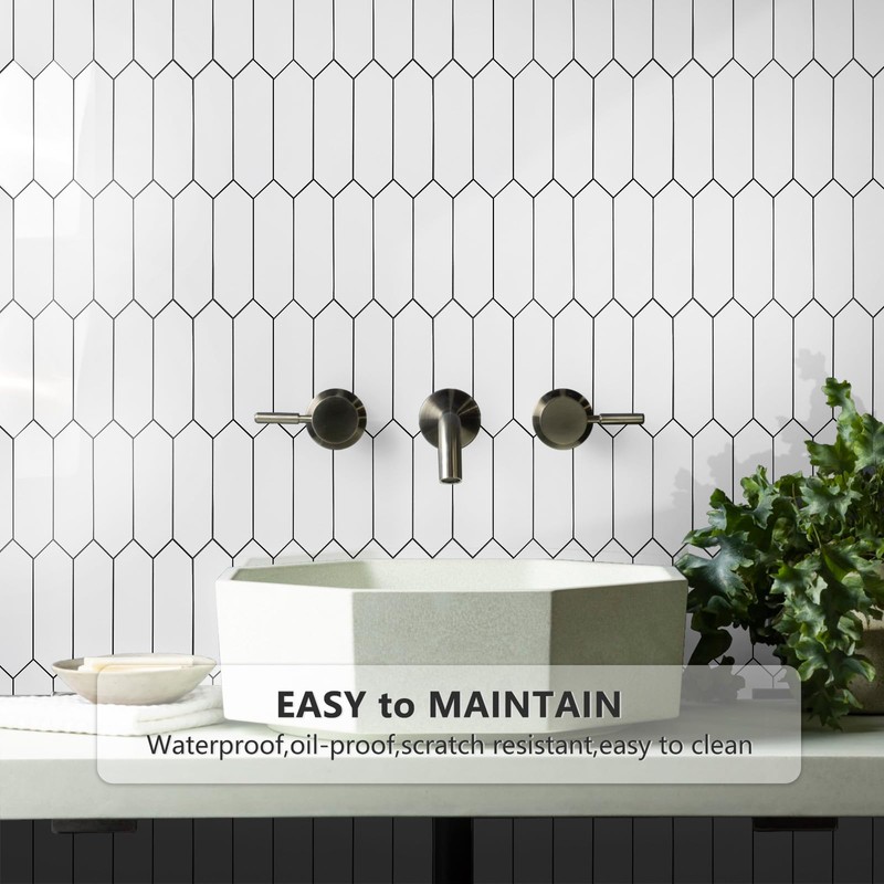 Vamos Tile Glossy White Backsplash Tile Peel and Stick, 12.8