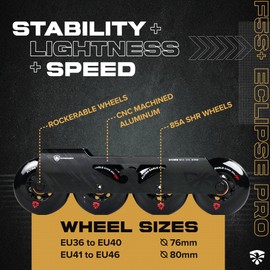 Flying Eagle Skates | F5S+ Eclipse Pro - Inline Skates for Men & Women, Adult Inline Skates, Inline Skates for Women, Men's Inline Skates - Black, 38