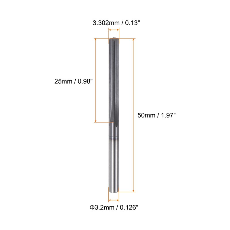 HARFINGTON Carbide Chucking Reamer 0.13"(3.302mm) Dia Straight Flute Straight Shank
