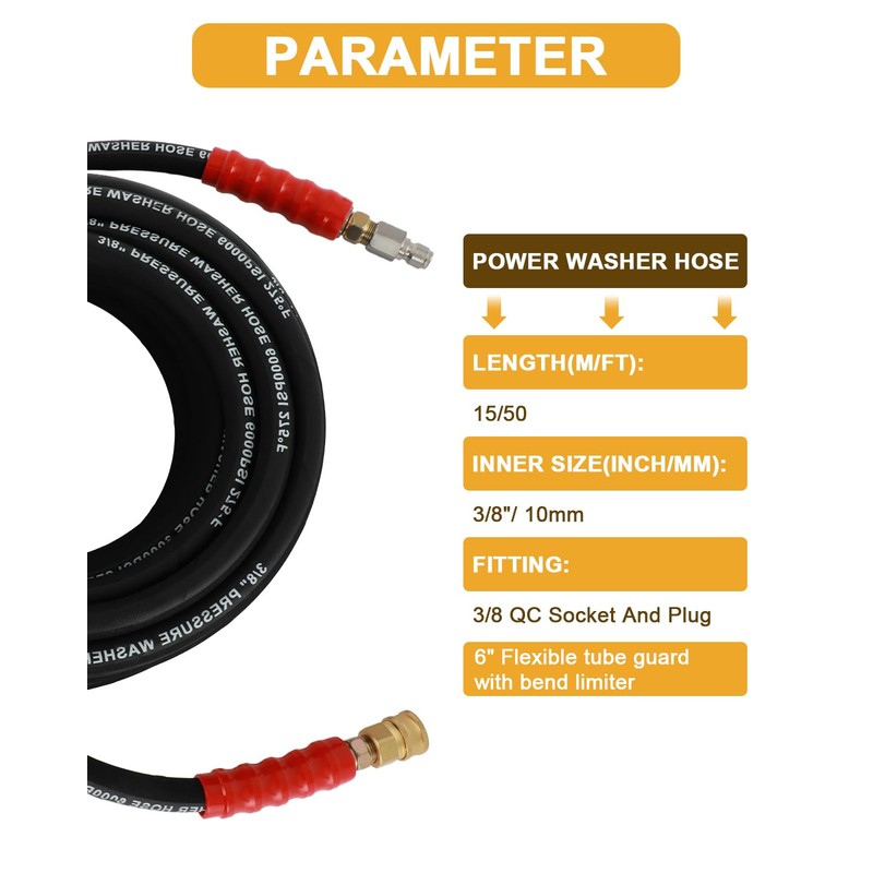OCPTY Hot Water Pressure Washer Hose 3/8" x 50ft 6000psi