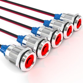 GASHER 5 PCS Energy Saving Indicator Light, LED Light 12V/24V/110V 20mA Panel Mount Light, Mounting Hole Size 12mm(1/2 inch) Red LED (24V)