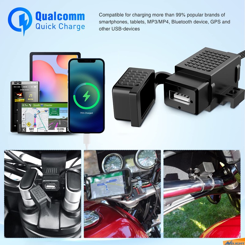 Nilight Waterproof Motorcycle USB 3.1Amp Quick SAE to USB Charger