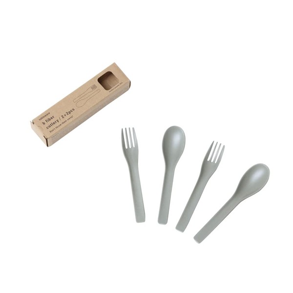 ideaco Cutlery 2 Spoons, 2 Forks, 4 Pieces, Ash Gray b fiber cutlery 2+2 pcs (Bee Fiber Cutlery)
