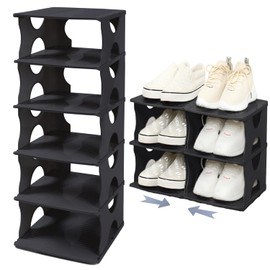 TXALWIQ 6-Tier Thickened Shoe Rack, Stackable Storage Organizer for Bedroom Entry, Adjustable Rack, Shoe Slots Shelf, Easy Tower Rack, Black