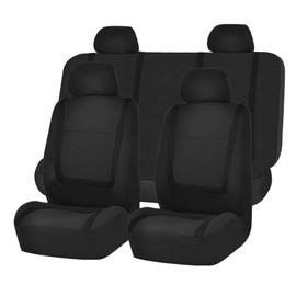 FH Group Car Seat Covers Full Set Cloth - Universal Fit Automotive Covers, Low Back Front Solid Cover, Washable Cover for SUV, Sedan and Van Black