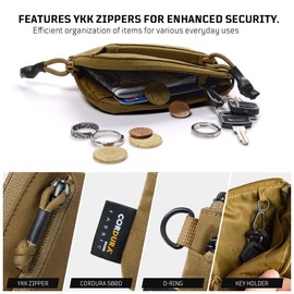 Coin Purse, Cash Change Wallet 500D Cordura, Change Purse ID Card Holder with YKK Zipper for Men and Women, Coyote Brown