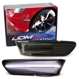 iJDMTOY Black-Out Smoked Lens White Full LED Front Fender Side Marker Light Assembly Kit Compatible with 2003-2007 Infiniti G35 Coupe, Replace OEM Amber Sidemarkers