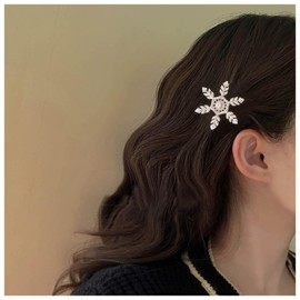 Xduargs Boho Snowflake Hair Clip Rhinestone Vintage Crystal Snow Hairpin Barrette Sparkly Cz Snow Hair Pins Hairclip Crystal Wedding Bridal Hair Barrette Decorative Hair Accessories for Women(Gold)