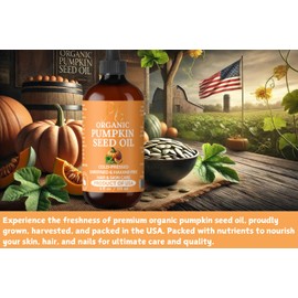 Organic Pumpkin Seed Oil, Cold-Pressed, 100% Pure Pumpkin Seed Oil for Hair Growth, Dry Skin, Anti-Aging Face Oil, Organic Hair Oil for Dry, Damaged Hair – Glass Bottle, 4 fl oz