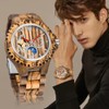 Dentily Mens Mechanical Wooden Watches Moon Phase Wood Watch for