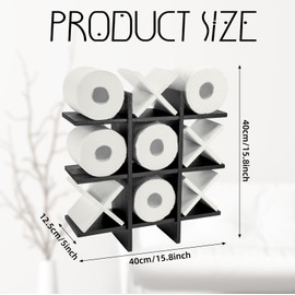 Weysat Tic Tac Toe Toilet Paper Holder Stand Toilet Paper Storage Bathroom Decor Rustic Wooden Hanging Storage Freestanding Wall Mounted Shelves Decor for Toilet Tissue Farmhouse(Black, White)