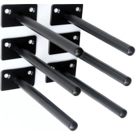 4 Pack 5" Black Steel Tube Floating Shelf Bracket Blind Shelf Supports Hidden Brackets for Floating Wood Shelves