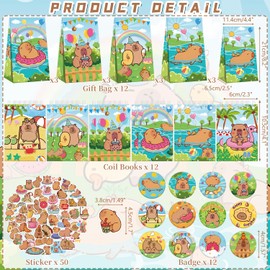 Obussgar Capybara Party Favour Supplies including Capybara Gift Bags, Stickers, Badges, Wristbands for Capybara birthday party