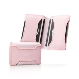 VULKIT Slim Card Holder Leather Bifold Card Wallet RFID Blocking for Men or Women Magnetic Closure Minimalist Bussiness Card Holder, Pink