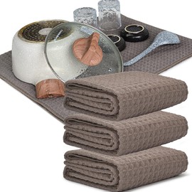 KYOSAMA Dish Drying Towels, Tea Towels, Large Size, 31.5 x 19.7 inches (80 x 50 cm), Absorbent, Quick Drying, Dishcloths, Pot Wipes, 3 Coffee Color Towels