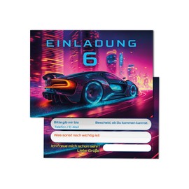 8 Invitation Cards with 8 Envelopes for 6th Children's Birthday Racing Car Racing Car Children Boys Cool Colourful Invitations Sixth Birthday Invitations Kids