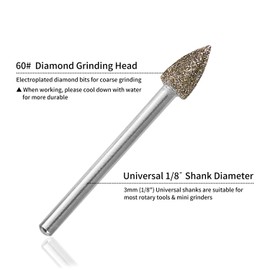 60 Grit 20Pcs Diamond Burr Set - GOXAWEE Rotary Grinding Burrs Engraving Bits Set with 1/8-inch Shank, Diamond-Coated Stone Carving Accessories Bit Universal Fitment for Rotary Tools