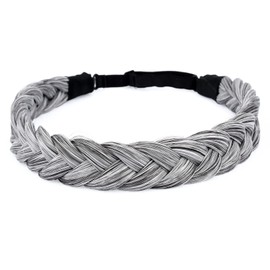 Gledola 2 Strands Braided Braids Headband Braided Synthetic Hair Elastic Stretch Hair Accessories for Women Girls (Salt Pepper)