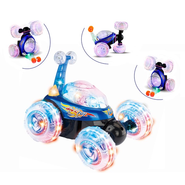 Haktoys Remote Control Stunt Car Radio Control Invincible Tornado Truck Rechargeable with Flashing Lights and Quiet Play Mode Tumbling and Spinning Action RC Car for Kids