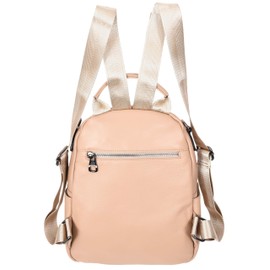 A1 FASHION GOODS Women's Real Leather Backpack, Multi-Zip Pockets Shoulder Bag Travel Rucksack Daypack A665 (Rose)