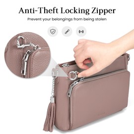 befen Anti Theft Genuine Leather Purse for Women, Soft Crossbody Bag with RFID Blocking, Real Leather Crossbody Purse with Built in Wallet Travel Handbags with Adjustable Strap, Pink