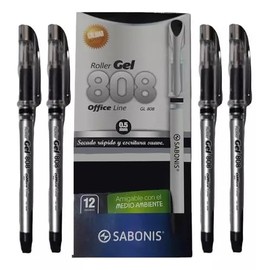 Bolígrafo de Gel Sabonis Gl808 Roller Punta Aguja 0.5mm Grip Goma Caja con 12 Piezas (Negro)