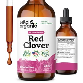 Wild & Organic Red Clover Tincture 600 mg - Liquid Red Clover Supplements for Women - 2-Month Supply - Trifolium Pratense Herb - Vegan, Sugar & Alcohol-Free Extract Drops - 4 fl oz