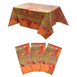 MOROBOR 3 Pack Pumpkin Tablecloth, Disposable Plastic Waterproof Rectangle Table Covers Thanksgiving Table Decorations Farm Table Cover for Home Decor Thanksgiving Party Decorations