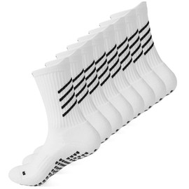 Gogogoal Grip Football Socks Kids Soccer Socks Non-slip Boy Girl Toddler Cuhioned Cotton Gripy Sports Sock Running Yoga Basketabll Cricket Running Hiking Tennis Cycling 6-8 Years White M 4P