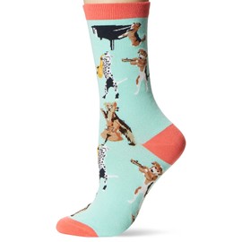 K. Bell Women's Playful Novelty Fashion Crew Socks, Teal (Musical Dogs), Shoe Size: 4-10