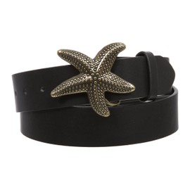 Unisex Starfish Buckle Snap-On Belt – 1.5" Wide, 19-Color Options, Black/Brass | m (32-34" waist)