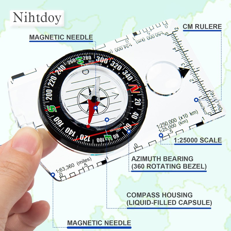 Nihtdoy Multipurpose Outdoor Compass for Hiking, Scouting, Camping, and Navigation