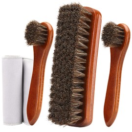 Unekez 4-Piece Horsehair Shoe Brush Shine Kit, Shoe Polish Kit, Leather Shoes Boot Cleaning Brush Care Clean Dauber Applicators