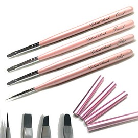 Gel Brush Set of 4, Gel Nails, Coral Pink, Brushes, Nail Brushes, Gel Nail Brushes, Cap Included, Nail Supplies, Nail Art, Nail Tool, Self Nail (Coral Pink, Set of 4)