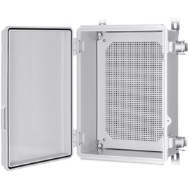 Gratury Junction Box, IP67 Waterproof Plastic Enclosure for Electrical Project, Hinged Grey Cover, Includes Mounting Plate and Wall Bracket 370×270×150mm (14.6"×10.6"×5.9")