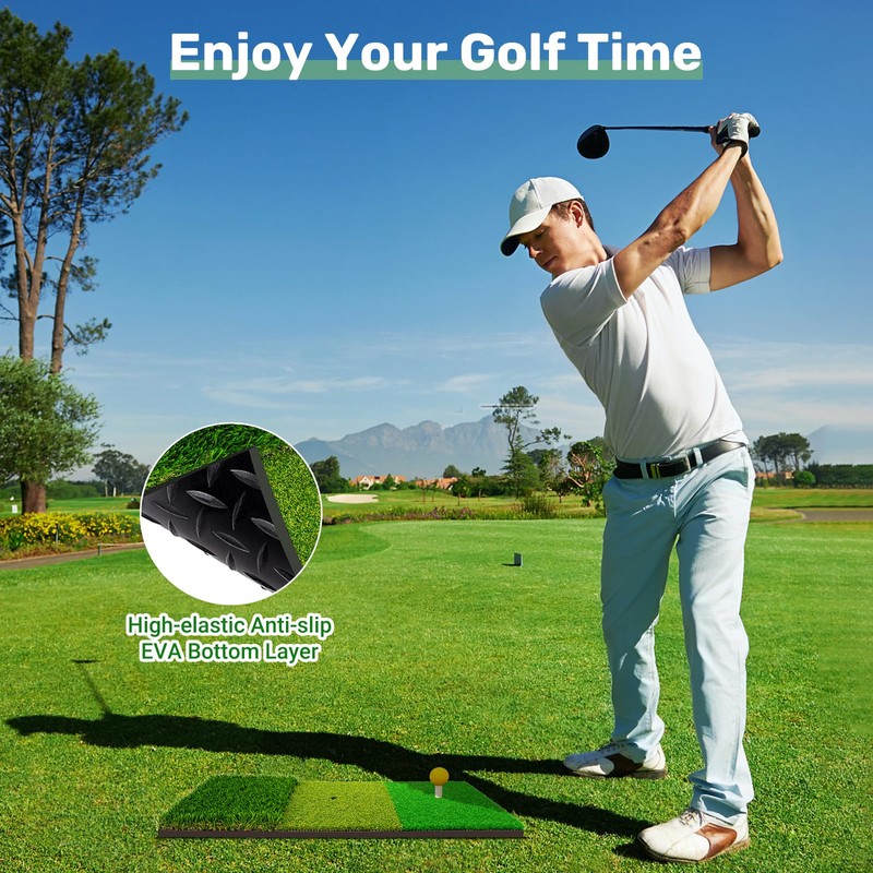 Foldable Golf Hitting Mat Dual-Turf Golf Practice Mat Portable Design