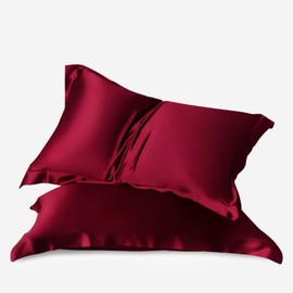 100% Mulberry Silk Pillowcase Oxford Pillowcases for hair and skin 50x75cm both sides 19momme Charmeuse pure natural organic soft luxury pillow case cover (Burgundy pair)