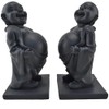 Happy Buddha Bookends, Set of 2, Black Finish