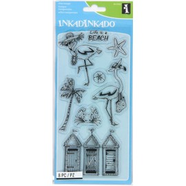 Inkadinkado Flamingo Fun Unmounted Clear Rubber Stamp Set for Card Making and Scrapbooking, 8pc.