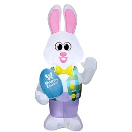 4ft Gemmy Airblown Inflatable Easter White Bunny Holding "Happy Easter" Egg NEW