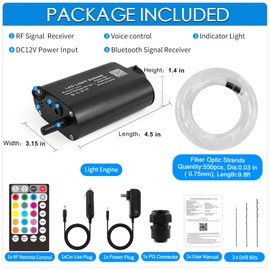 ATOKEE 16W Starlight Headliner Kit 550pcs 0.03in 9.8ft, Sound Activated Fiber Optic Star Lights for Car Roof Decor with Remote Control/Bluetooth App