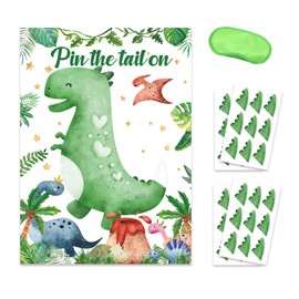 Shuade Pin The Tail on The Dinosaur Party Game with 1 Poster 36 Tail Stickers and 1xEye Mask Game Poster Props Party Supply