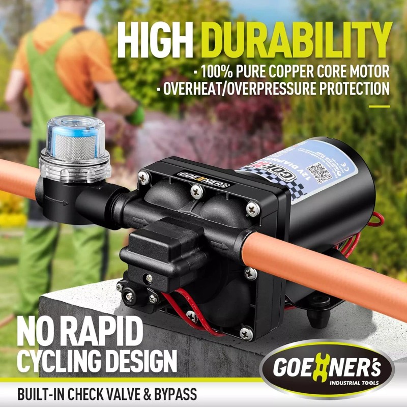 GOEHNER'S RV Fresh Water Pump 12V DC 6.5GPM 70PSI Self-Priming