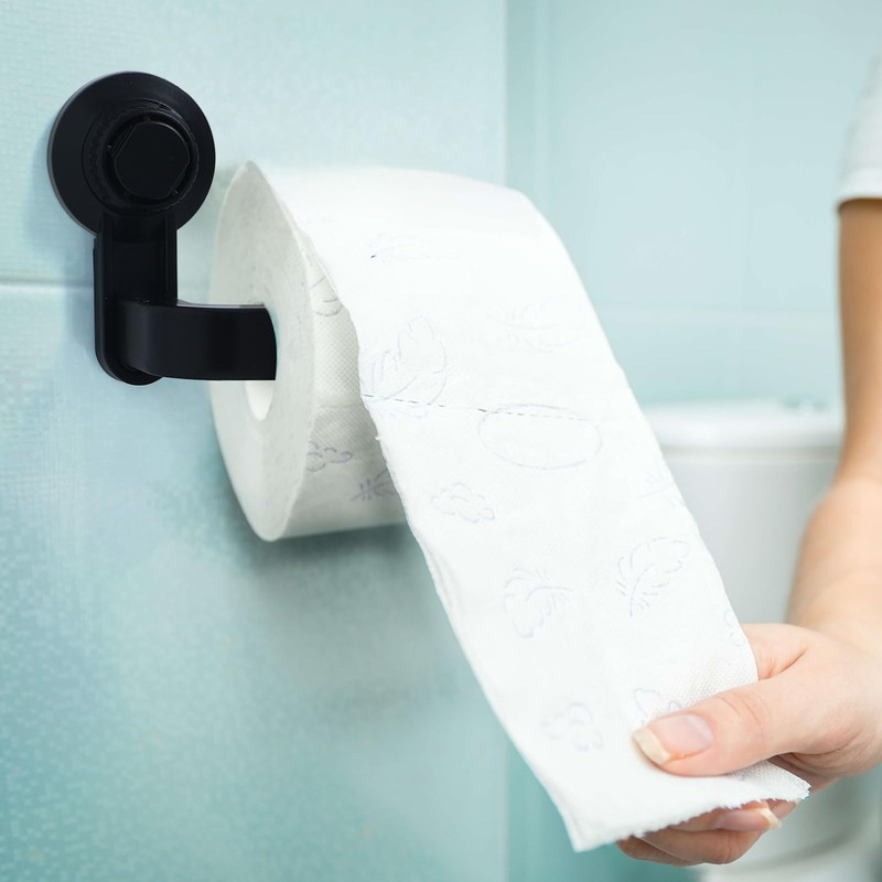 Suction Cup Toilet Paper Holder Wall Mount Matte Black Abs