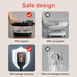 GEHONA Collapsible Foot Spa Bath with Heat,Foot Massager with Two Side Supports,Leakage Protector,Temperature Control,Bubbles,Red Light,Timer,Feet Spa Tub,Feet Soaker,Gifts (Black)