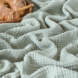 Esterra Muslin Blanket Twin Size Cozy Soft Lightweight Pre-Washed Cotton Blanket, All Season Breathable 4-Layer Gauze Blanket Throw for Couch Bed, Sage Green, 66x90 Inches