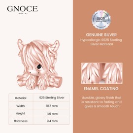 GNOCE Scottish Highland Cow Charm Sterling Silver Charm Bead for Women Girls Wife Daughter Jewelry Gift (rose gold)