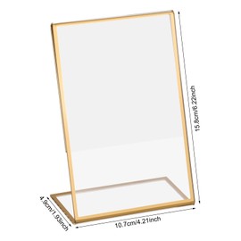 Emperoch 6 Pcs 4x6 Inch Acrylic Sign Holder, Vertical Clear Display Stand with Gold Border, Slant Back Sign Holder for Restaurant Recipe Wedding Table Number Photo Art Display Offices Hotel Store