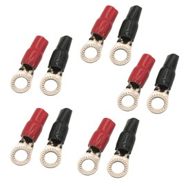 RonDexy Copper Ring Terminals with Terminal Boots (10-Pack) | Electrical Wire Connectors (10 Pack - 5 Positive/5 Negative) 4 Gauge AWG Tinned Pure Copper Electrical Connectors M10