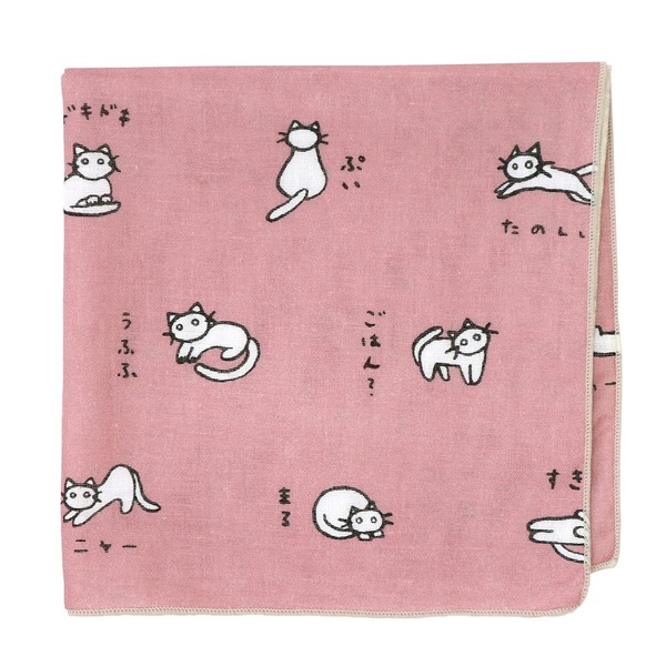 Iroha Mameo Series Gauze Handkerchief, Cat, Azuki Beans, Made in Japan, 100% Cotton, 13.8 x 13.8 inches (35 x 35 cm)